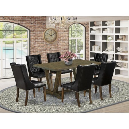 East West Furniture 7 Piece V-Style Dining Room Set - Distressed Jacobean V776FO749-7